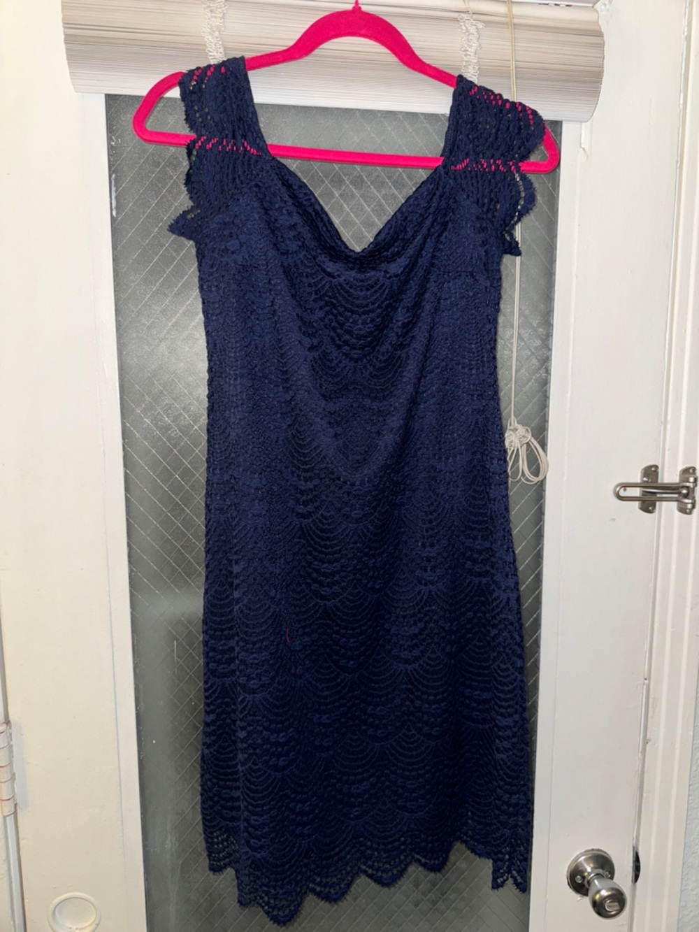 Lilly Pulitzer Navy Blue Lace knit cap Sleeves Dress medium